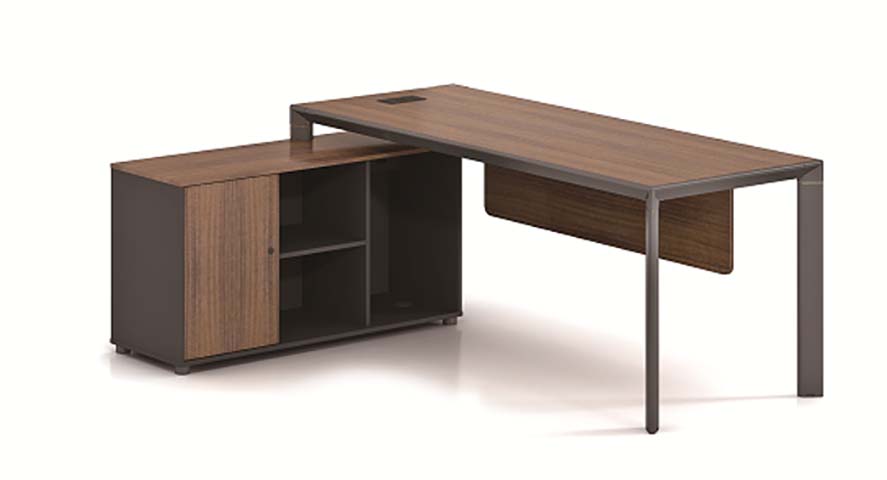 Walnut and Black L-Shaped Executive Office Desk with Integrated Side Storage Return L-EXEC-WL-1500