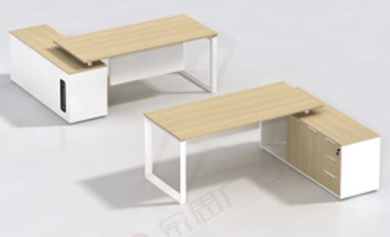 Two-Tone L-Shaped Executive Office Desk with Integrated Side Storage Credenza EXD-L2180-OAKWH