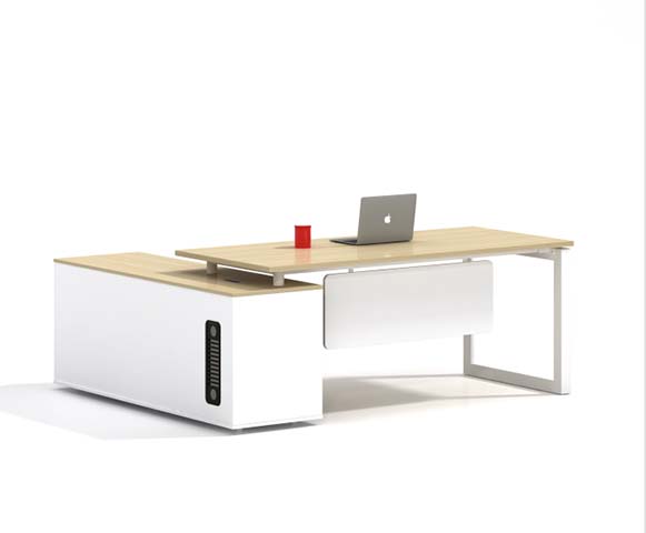 Two-Tone Height-Adjustable L-Shaped Executive Desk with Left Storage Return LADJ-OAK-WHT-1830