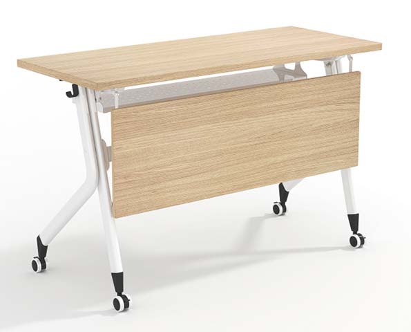 Light Oak Mobile Flip-Top Nestable Training Table with White Frame MFT-L1260-WO