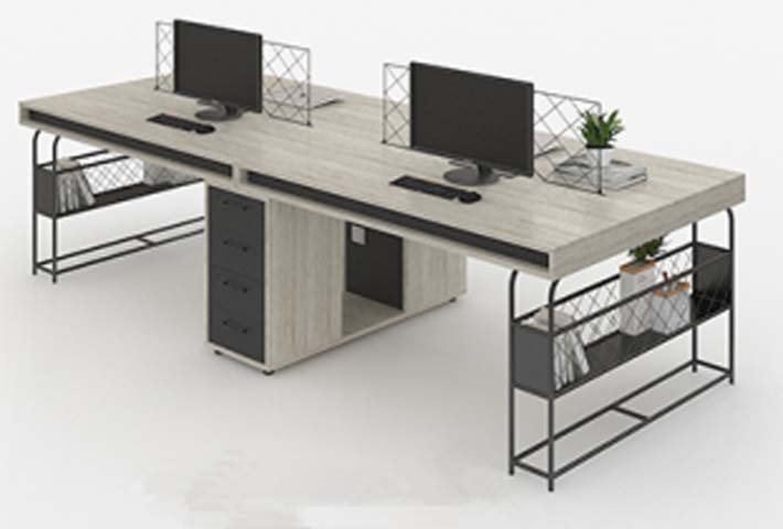 Light Wood Grain 2-Person Face-to-Face Office Workstation with Central Pedestal and End Wire Storage OFW-2P-F2F-WD1200