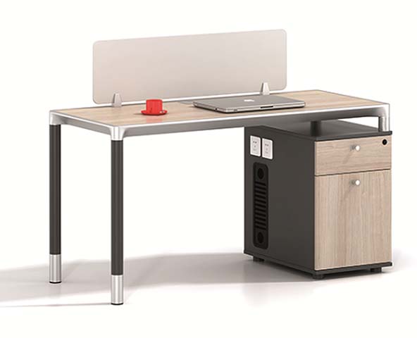 Single-Person Open-Plan Office Workstation Desk with Fixed Return Storage Cabinet and Frosted Divider Screen WS-OW-1676-OAK-CHR