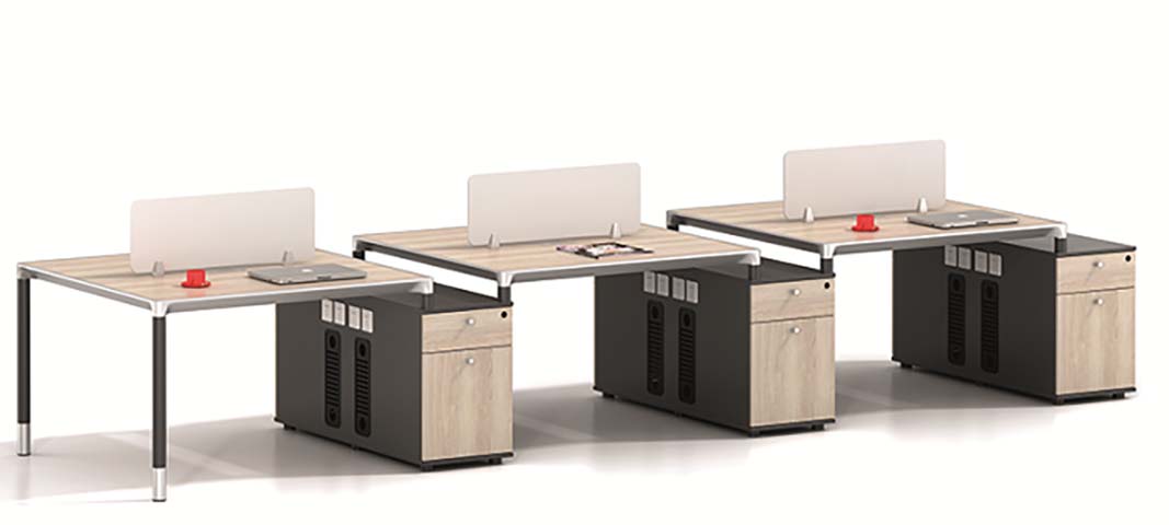 3-Person Single-Sided Modular Office Bench Workstation with Integrated Pedestals OFW-BN3-OKBL-4200