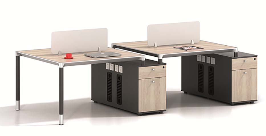 Light Oak Black 2-Person Office Workstation with Privacy Dividers and Fixed Pedestals OWS-2P-LOAK-BLK-2400