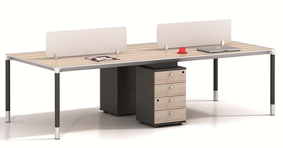 2-Person Light Wood Office Workstation with Frosted Dividers and Mobile Pedestals WS-2P-LW-CHR-DIV