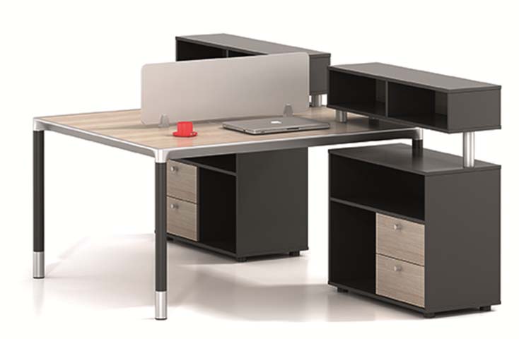 Two-Person Face-to-Face Modular Office Workstation with Divider, Drawer Pedestals and Open Hutch Storage F2F-OFWS-2P-1680