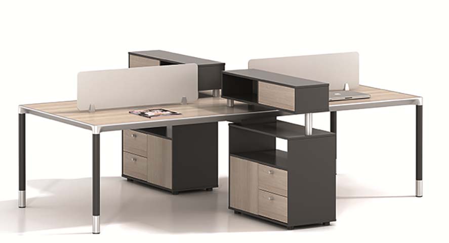 2-Person L-Shaped Modular Office Workstation Desk with Central Storage and Privacy Dividers WS-2P-L-STOR-001
