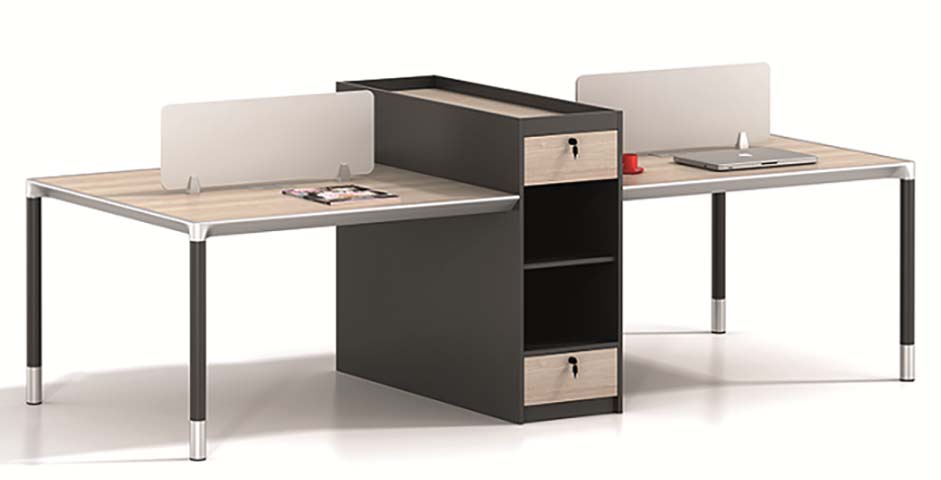 2-Person Face-to-Face Office Workstation with Central Lockable Storage Divider 2WS-CPD-OAKBLK-2400