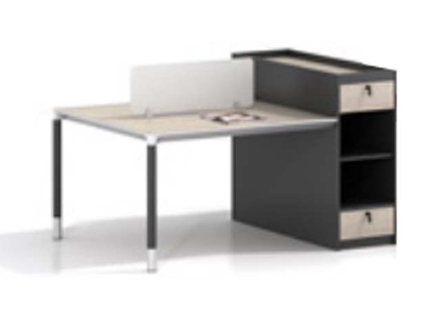 Two-Tone L-Shaped Staff Office Workstation Desk with Integrated Lockable Storage and Privacy Divider LWS-1412-LD2S2-75