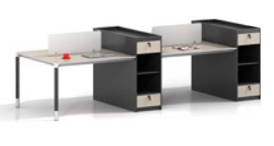 2-Person Opposite-Facing L-Shaped Cluster Office Workstation Desk with Dividers and Integrated Storage WS-2P-L-DS-760