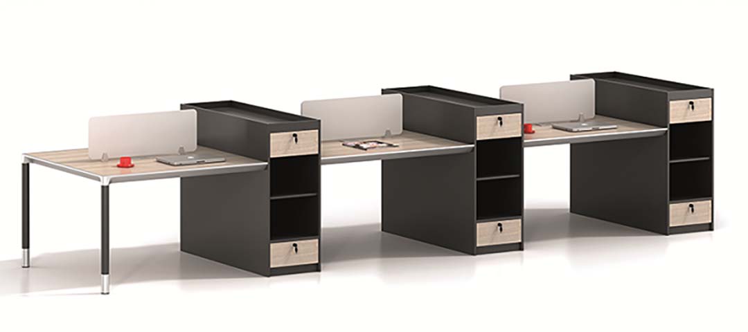 3-Person Linear Bench Office Workstation with Integrated Divider Pedestals OFW-3PL-DP1200