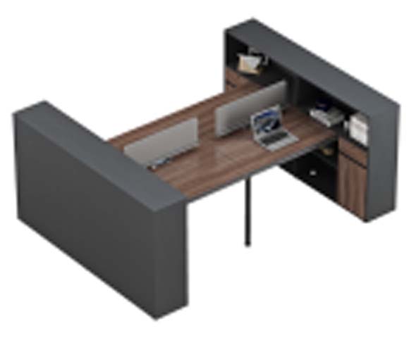 Two-Person L-Shaped Office Staff Workstation with Privacy Divider and Integrated Storage WS-L2-2816-DGW
