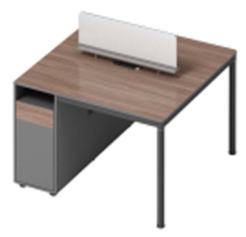 2-Person Face-to-Face Office Workstation Desk with Central Divider and Integrated End Storage Cabinet WS-2F-WAL-1400