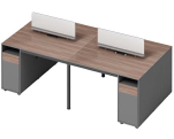 2-Person Back-to-Back Bench Office Workstation with Privacy Dividers and Mobile Caster Pedestals BBWS-2P-1830GY-OAK