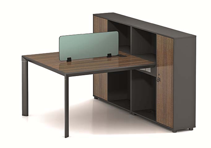 Single-Person L-Shaped Office Workstation with Integrated Back Storage Cabinet and Desk Divider WS-LSHP-1500-STG