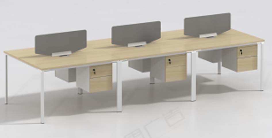 6-Person Back-to-Back Open Office Workstation Desk with Dividers and Locking Drawer Pedestals WS-6P-BB-LW1400