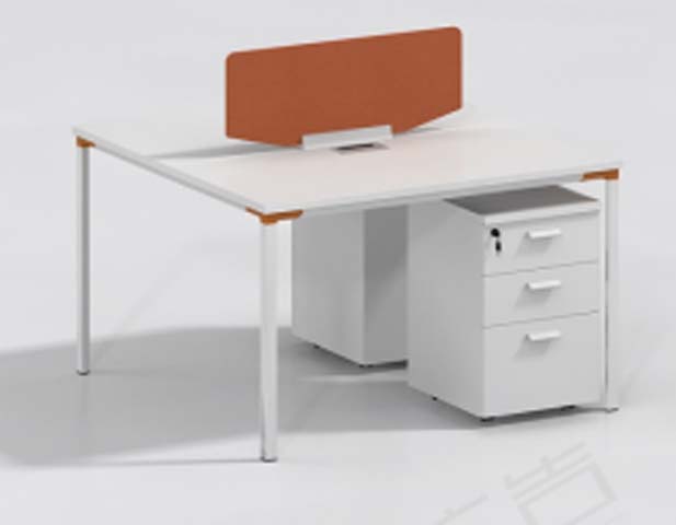 Two-Person Double Office Bench Workstation with Central Privacy Divider and Mobile 3-Drawer Pedestal OFB-2P-TER-DIV-MP3