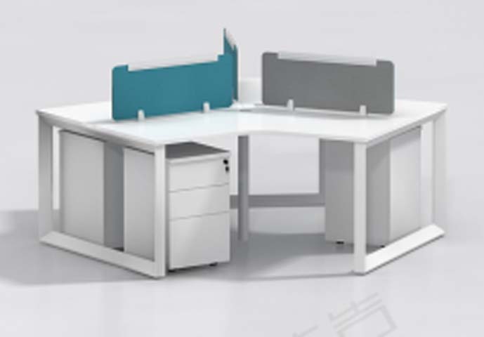 120-Degree 3-Person Modular Office Workstation with Privacy Dividers and Mobile Pedestal WS3-120D-WHT-001