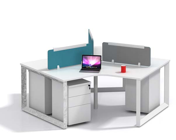 120-Degree 2-Person Office Workstation Cluster with Privacy Screens and Under-Desk Pedestals WS-120D-2P-WH