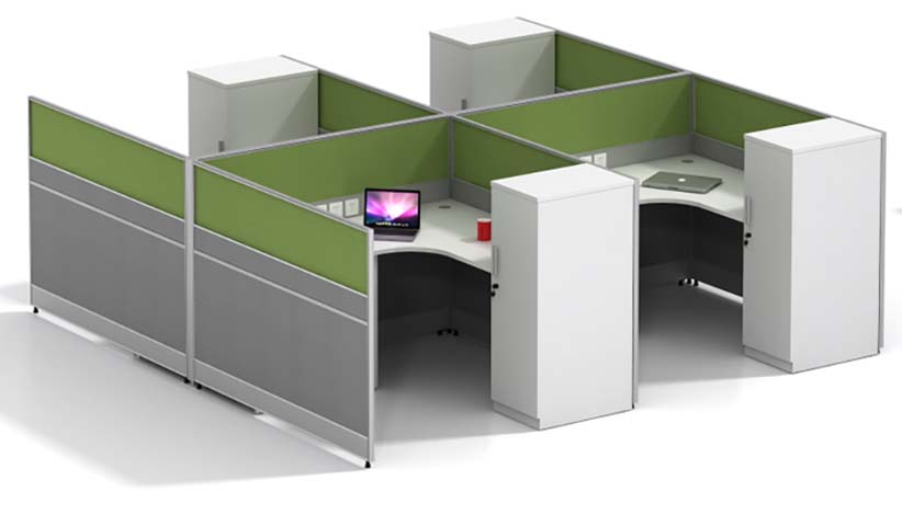 4-Person Cross-Shaped Modular Office Cubicle Workstation with Integrated Locking Storage CUB-4P-CRVD-1200