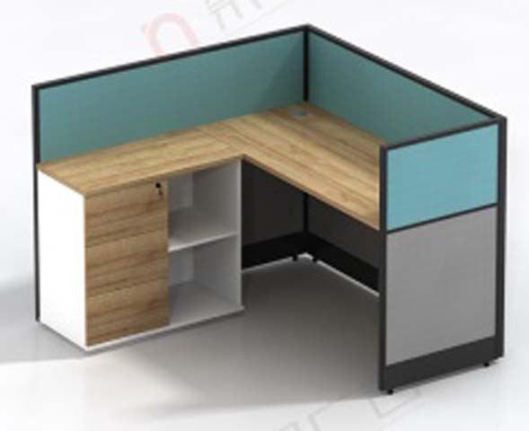 Single-Person L-Shaped Cubicle Office Workstation with Integrated Under-Desk Storage L-CUB-1P-1650-TEAL