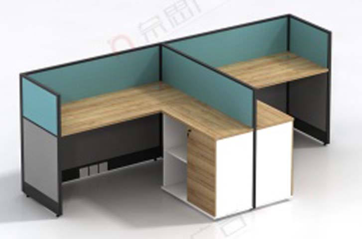 2-Person L-Shaped Office Cubicle Workstation with Under-Desk Storage CUB-2L-OAK-TEAL-001