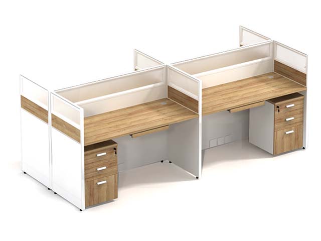 2-Person Cross-Configuration Office Cubicle Workstation with Privacy Partitions and Lockable Pedestals WS-CR2-1206-OAKW