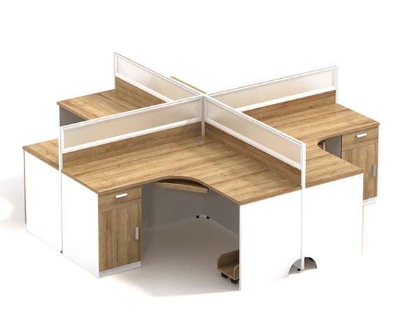 4-Person Cross-Shaped Office Cubicle Workstation with Integrated Storage WS-CROSS4-LKWH-01