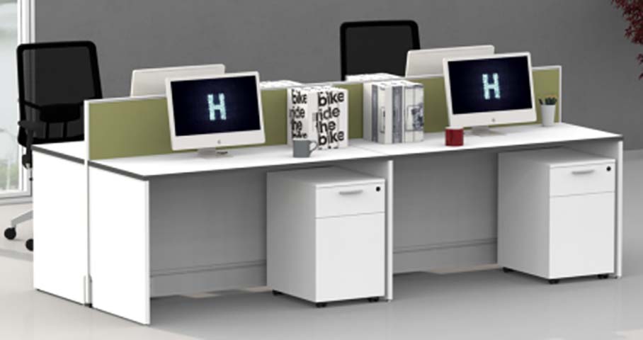 4-Person Linear Modular Office Cubicle Workstation with Low Dividers and Mobile Pedestals OW-4P-LIN-25GR
