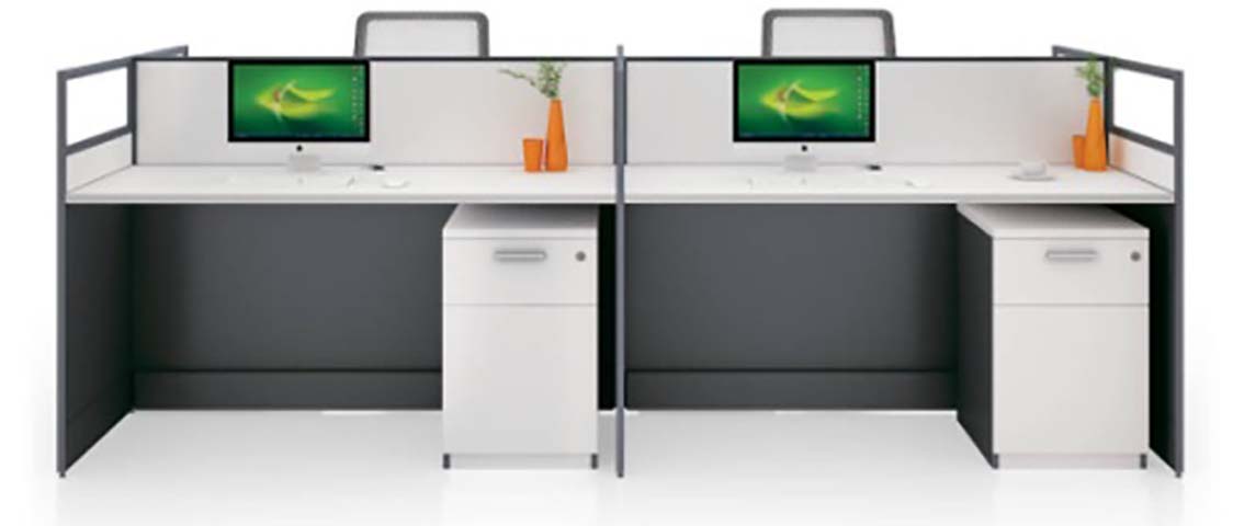 Two-Person Side-by-Side Modular Office Workstation Cluster with Privacy Partitions and Mobile Pedestals WS-2P-SB-1200