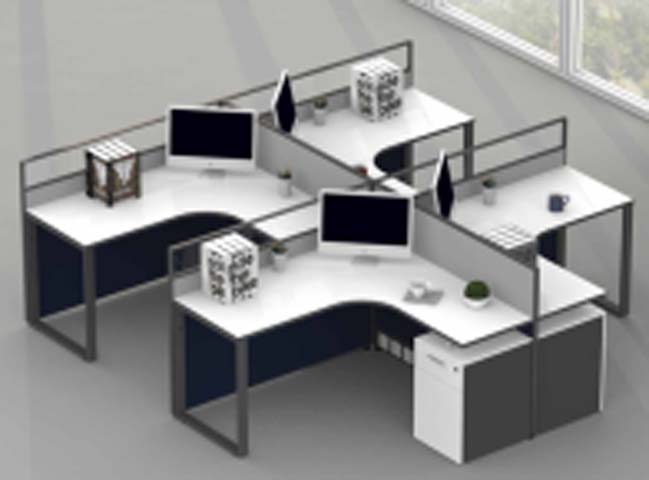 4-Person Curved L-Shape Modular Office Cubicle Workstation with Raised Side Shelves OFW-CUB-L4-1200-WD