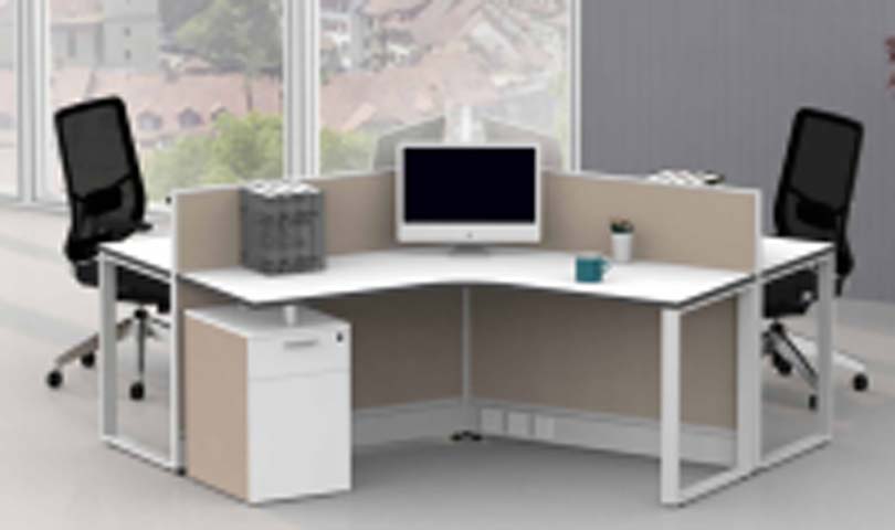 2-Person Curved Corner Office Workstation with Low Privacy Divider CW2-WHT-2400