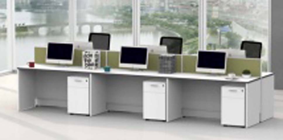 Three-Person Modular Office Workstation with Low Dividers and Mobile Pedestals WS-3SEAT-LG-1400