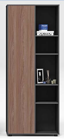 Tall Two-Tone Storage Cabinet with Full-Height Wood Door and 5-Tier Open Shelving TSC-WD5S-1990