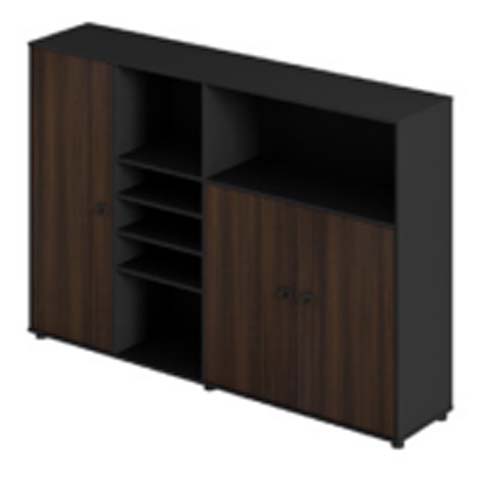 Two-Tone Fluted Walnut and Black Freestanding Storage Cabinet with Mixed Open and Closed Storage SC-FW-BK-1600