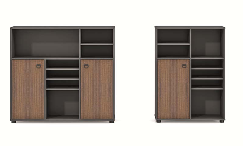 Modular Office Storage Cabinet with Open Shelves and Wood-Grain Doors OSC-MOD-1600DW
