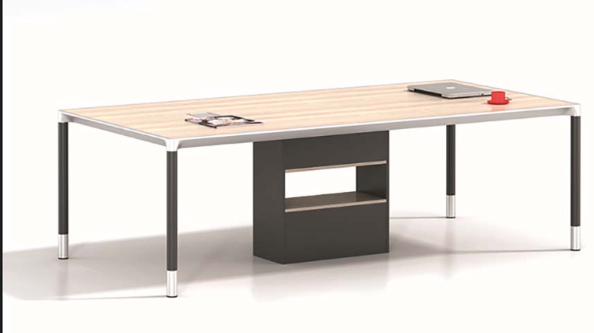 Light Wood Rectangular Conference Table with Central Open Storage Pedestal CT-LW2400-CS01