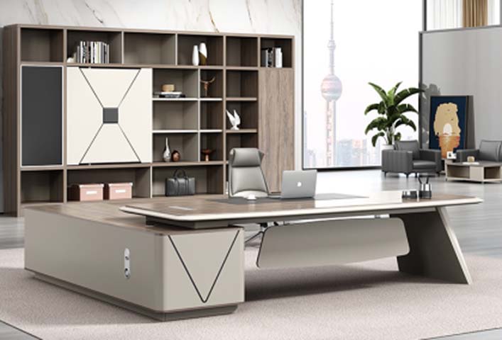 Modern Two-Tone L-Shaped Executive Office Desk with Left Storage Return EXD-L2400-TAU-GBL
