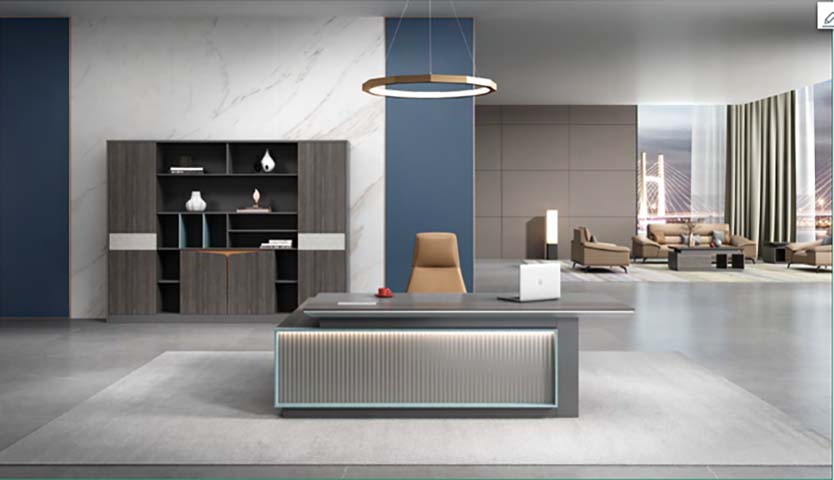 Luxury Modern Fluted Front Executive Office Desk with LED Accent EXE-DSK-FLD-2400-LED