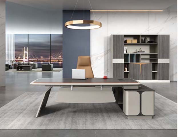 Modern Executive Office Desk with Right-Side Storage Cabinet EXEC-DSK-2400-GRY