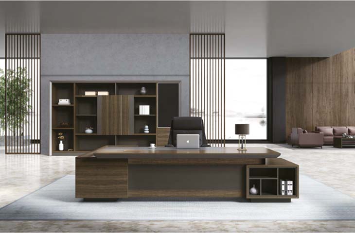 Two-Tone Walnut L-Shaped Executive Office Desk with Right Open Storage Return EXE-L-WAL-3200