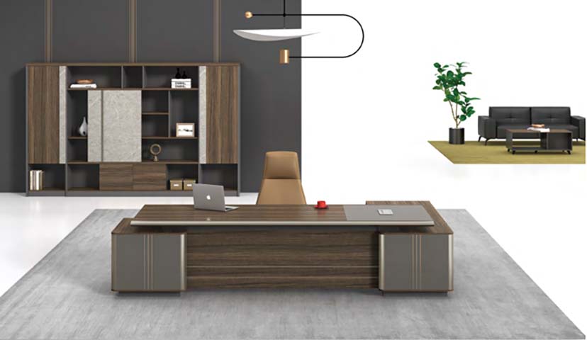 Two-Tone Walnut Grey L-Shaped Executive Office Desk with Inset Writing Pad EXD-L280-WG-WR