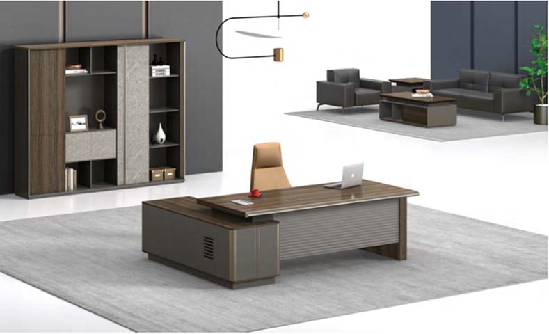 Fixed Left Return L-Shaped Walnut-Grey Executive Office Desk EXE-L-WG-2200