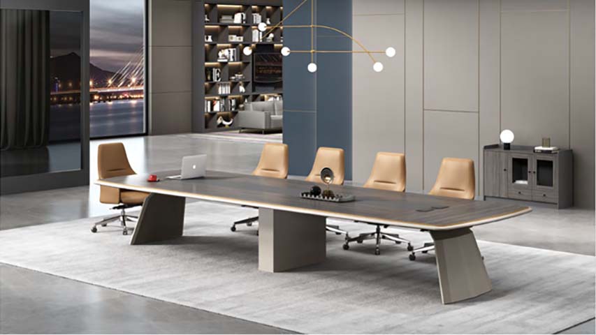 10-Person Rectangular Conference Table with Sculptural Pedestal Bases CONF-REC-3PED-3200