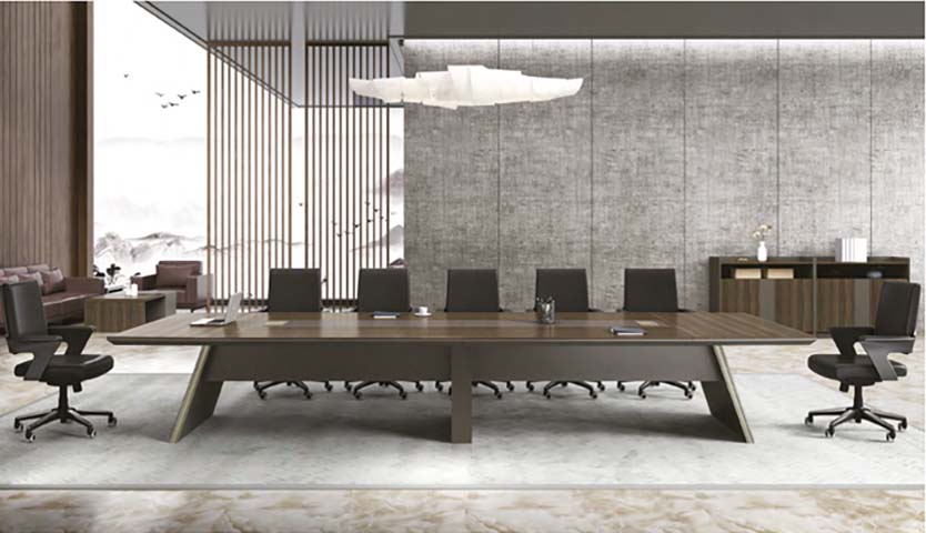 Large Rectangular Dark Walnut Conference Table with Geometric Metal Base CONF-GEO-3600
