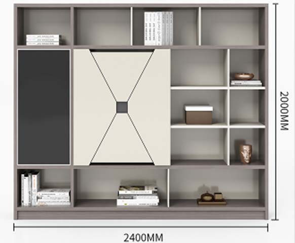 Two-Tone Mixed Open/Closed Office Storage Bookcase with Sliding Panel and Geometric Door OBC-2400-2000-TW-XD