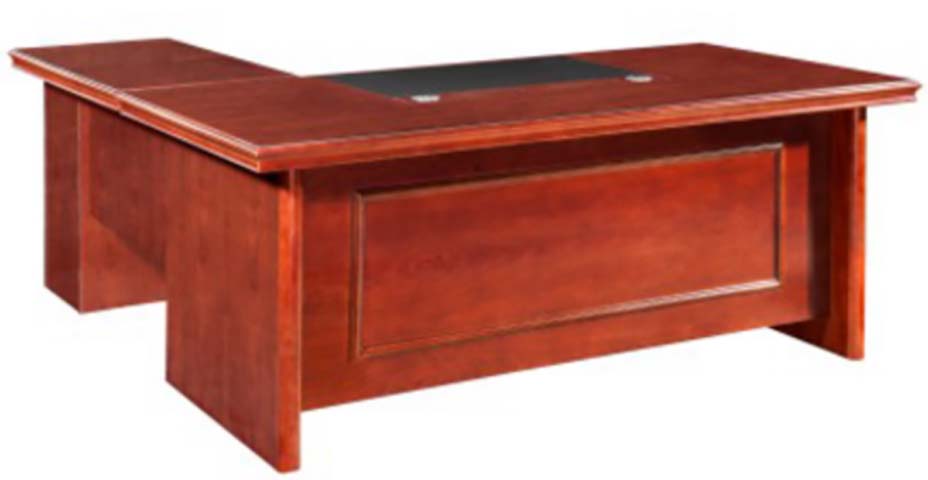 Red Wood Veneer L-Shaped Executive Desk with Leather Inlay Pad EX-L2800-RV-760