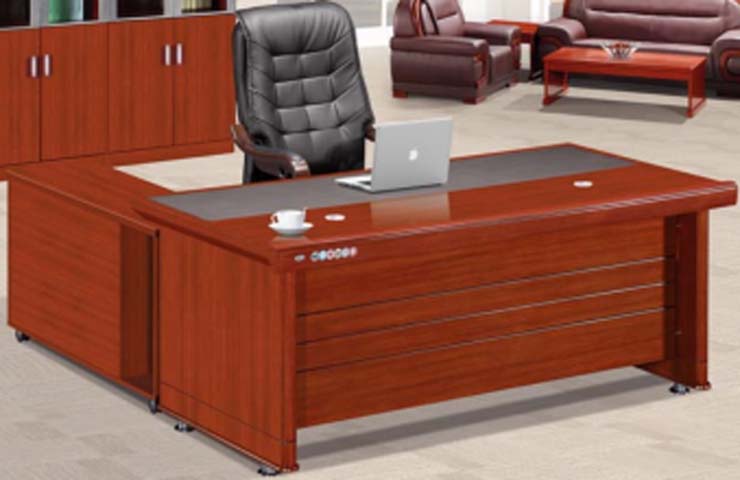Red Wood Veneer L-Shaped Executive Office Desk with Mobile Side Return EXD-L2800-RWV