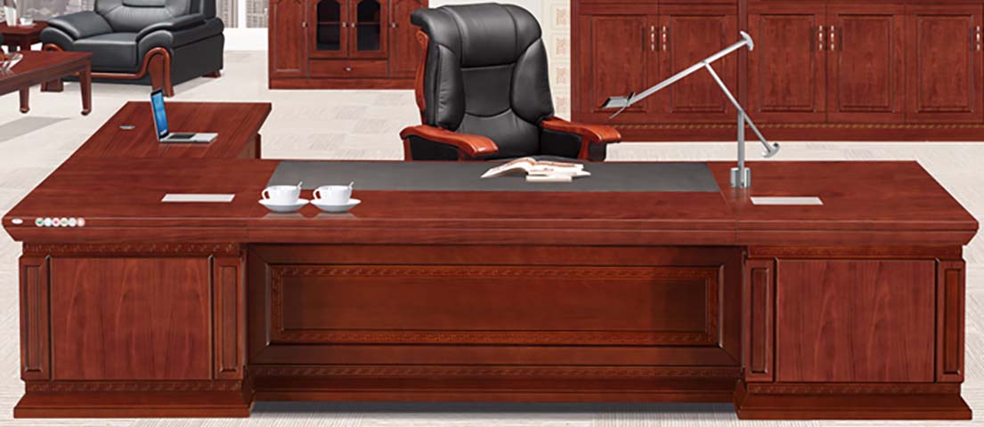 Traditional Red Wood Veneer L-Shaped Executive Desk EXEC-L-REDWOOD-2800