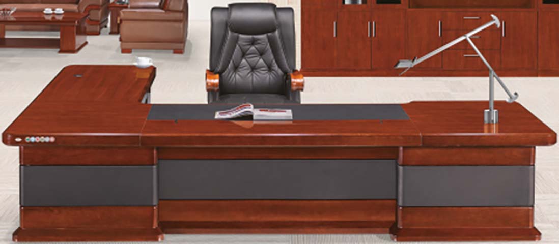 L-Shaped Traditional Executive Office Desk with Inset Writing Mat EXD-L2200-CHY-01